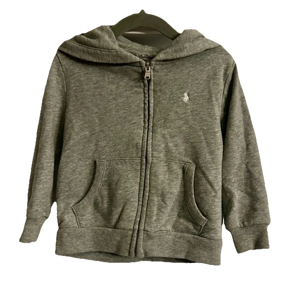 Ralph Lauren Embroidered Polo Zip-Up Pockets Gray Hoodie Toddler's Size‎ 24M